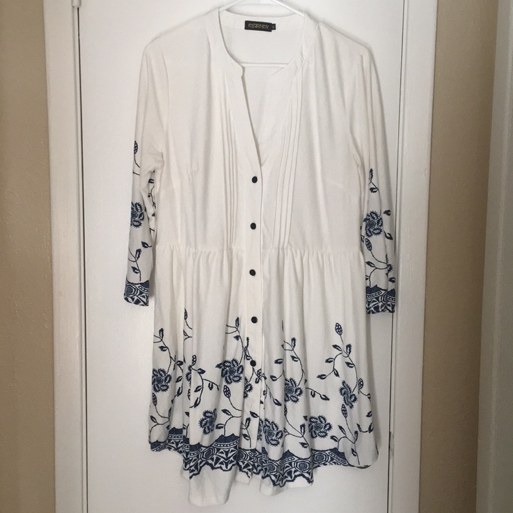Embroidered Blue Tunic/Dress Bohemian